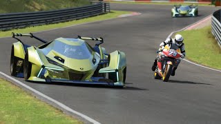 Honda RC213V MotoGP 2020 Marc Márquez vs Lamborghini V12 Vision GT 2020 at Nordschleife  Camtool [upl. by Dulcie]