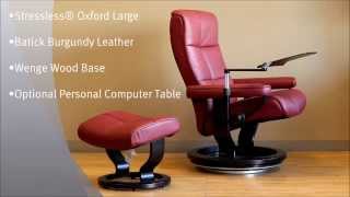 Stressless Oxford Recliner Chair Batick Burgundy Leather  Wenge Wood Base  Personal Computer Table [upl. by Nahij]