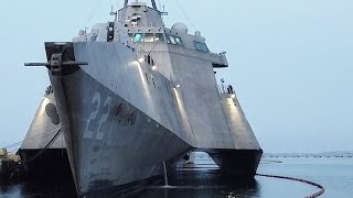 The US Navy highspeed trimaran goes to sea Independenceclass coastal combat ship [upl. by Iatnwahs]