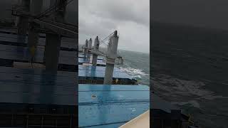 A bulk carrier riding the waves in stormy sea ship storm seafarer seacargo storm rough waves [upl. by Aanas]