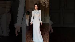 of White Gown Dress Haute Couture فستان سهرة ابيض تصميم تاعم [upl. by Amato]