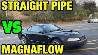 Ford Mustang GT 46L V8 STRAIGHT PIPE Vs 14 INCH MAGNAFLOW [upl. by Aiden497]