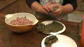 Elizabeths Greek Kitchen Cooking Class  Dolmathes  Greek Mincerice stuffed vine leaves [upl. by Nileek]