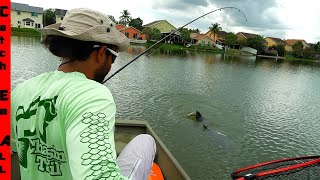 FINDING GIANT EXOTIC POND SHARK on Small Explore Boat in CITY [upl. by Elianora641]