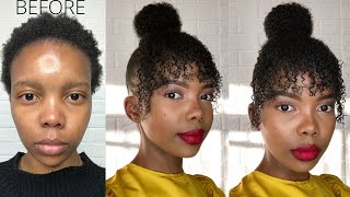 HOW TO DO A BUN AND BANGS ON SHORT NATURAL 4C HAIR NO GLUE NO HEATCLIP INS [upl. by Noiztneb800]