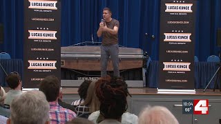 Seeking to defeat Josh Hawley in November Lucas fires up crowd in South City [upl. by Ilram]