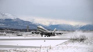 Evergreen International Airlines Boeing 747200B N486EV takes off from Anchorage [upl. by Adnowal]