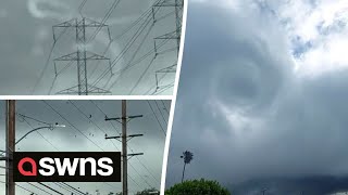 Tornadoes touch down in Los Angeles  damaging buildings vehicles and trees  SWNS [upl. by Ydnih]