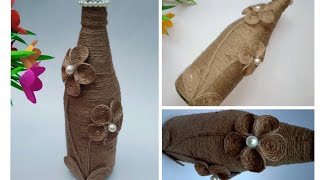 Bottle craft  bottle craft with jute  waste glass bottle decoration idea [upl. by Ahsaya]