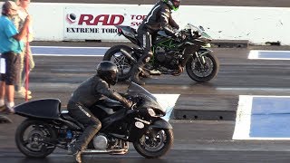 Nitro Hayabusa vs H2 Ninja and GSXR  motorbikes drag racing [upl. by Ailecara]