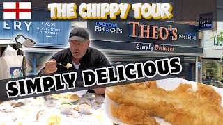 Chippy Review 41 Theos Weaverham Northwich Battered Cod and Halloumi Fritter [upl. by Atnauq]