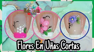 3 modelos de uñas cortas decoradas con flores  uñas cortas decoradas fácil  uñas para principiante [upl. by Marybella496]