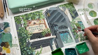 paint with me painting Kiki’s Delivery Service scene🐱💐🌿 using himi miya gouache paint [upl. by Hgielac561]