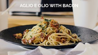 Aglio e Olio with Bacon  Calvin DJC  ASMR Cooking [upl. by Inalem]