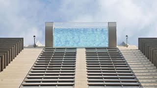 Market Square Tower Sky Pool Over Street Houston Texas [upl. by Ahasuerus]