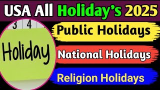 USA holidays 2025  United States All holidays 2025 [upl. by Asyla]