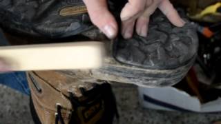 Shoe repair workboot glue using Barge Cement [upl. by Aynam399]