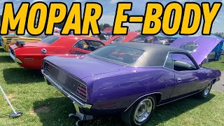 Chrysler E body Car Show  Mopar Cudas and Challengers at the Chrysler Nationals in Carlisle [upl. by Schonfield140]