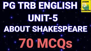 PGTRBENGLISHUNITABOUT SHAKESPEARE70MCQs [upl. by Ylle365]