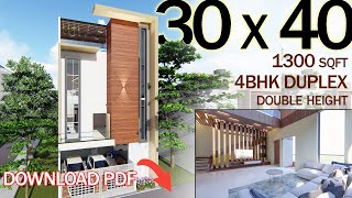 30 x 40 Duplex North facing House design 3D walkthrough amp interior  4 BHK 1300 sqft [upl. by Beverie]