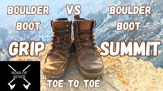 Lems Boulder Boot Grip Versus SummitBarefoot Boot Toe to Toe Comparison [upl. by Atiuqad]