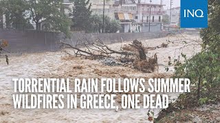 Torrential rain follows summer wildfires in Greece one dead [upl. by Llerreg]