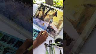 Beautiful watercolour landscape paintingVillage scenary drawingbeginners watercolourbeginners [upl. by Acired]