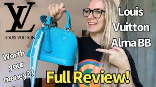 Louis Vuitton Alma BB Epi leather full review  wear and tear  WFIMB [upl. by Laen]