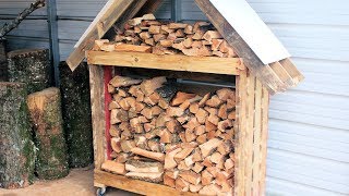 Building a Mobile Firewood Storage Rack from 2 Pallets DIY [upl. by Aznecniv]