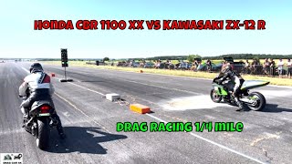 Honda CBR 1100 XX vs Kawasaki ZX12 R motorcycle drag racing 14 mile🚦🏍  4K UHD [upl. by Atok]