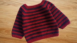 Crochet Simple Stripe Pullover Sweater [upl. by Atsirk]