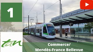 Ligne 1 tramway  CommerceMendèsFrance Bellevue  CAF Urbos 3  Réseau Tan  Nantes 23 [upl. by Octavia]