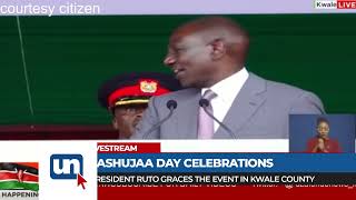 President Ruto Applauds Women Leadership During Mashujaa Day Celebrations In Kwale County [upl. by Kcirdnekal]