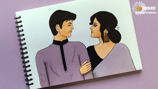 Bengali Couple Drawing Easy Step by Step [upl. by Animsay]