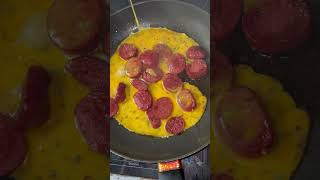 ✨garlic sausage with scrambled eggs✨ food halal cooking halalfood recipe foodie sucuk [upl. by Uhej]