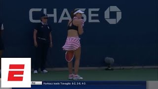 2018 US Open highlights Alize Cornet penalized for taking off shirt  ESPN [upl. by Aneehsal457]