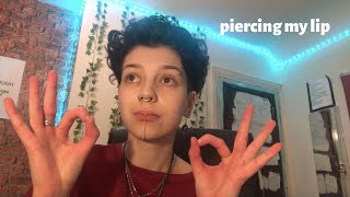 PIERCING MY LIP vertical labret FROM HOME  Biddle [upl. by Norvin]