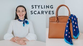 MY FAVORITE WAYS TO ACCESSORIZE WITH SCARVES  SILK SCARF TUTORIAL [upl. by Hsu]