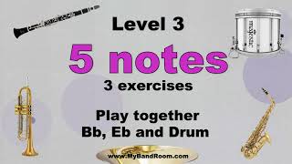 5 notes Part 1  3 exercises  Easy for Bb Eb and drum [upl. by Tirrell]