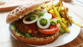 Vegane Burger mit Pommes » Wohlfühlrezept [upl. by Ynnaffit]