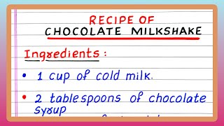 RECIPE OF CHOCOLATE MILKSHAKE  WRITE RECIPE FOR CHOCOLATE MILKSHAKE  MY FAVOURITE [upl. by Niwri]