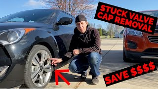 Corroded Stuck Valve Stem Cap Removal  Dont Break Your TPMS Sensor  How To [upl. by Statis]