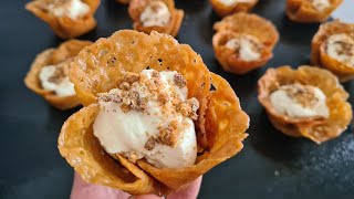 Brandy snap baskets with Baileys cream [upl. by Elkcim]