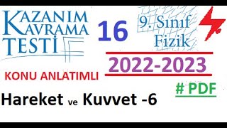 9 Sınıf  Fizik  MEB  Kazanım Testi 16  Hareket ve Kuvvet 6  2022 2023  PDF  TYT Fizik  2023 [upl. by Adekan]