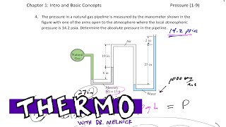 Thermodynamics  Pressure example 2 manometer [upl. by Robson]