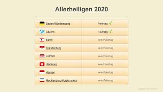 Allerheiligen 2020  Datum  Feiertage Deutschland 2020 [upl. by Robenia606]