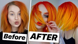 HAIR MAKEOVER AT HOME  Bright Yellow Orange Ombre  Evelina Forsell [upl. by Elodie727]