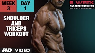 Week 3 Day 1  Shoulder Triceps and Upper Abs Workout  Guru Mann 6 Week Shredded Program [upl. by Krigsman]