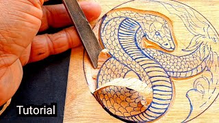 Wood carving King Cobra  carving tutorial [upl. by Madanhoj792]