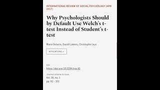 Why Psychologists Should by Default Use Welch’s ttest Instead of Student’s ttest  RTCLTV [upl. by Asserak]